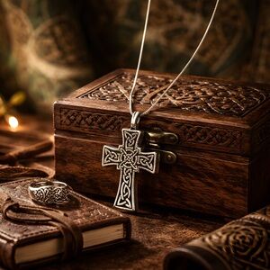 *NEW* Viking Celtic Cross Pewter Pendant Necklace